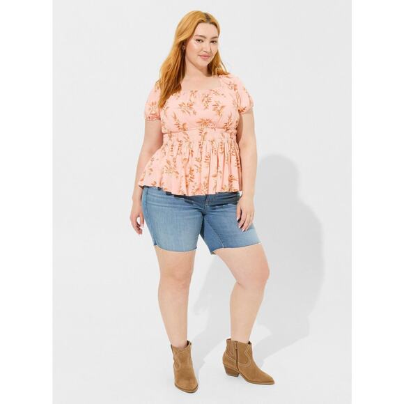 NWT Torrid Washable Crinkle Gauze Cris Cross Back Top Peach Floral Blouse 3 3X - Picture 7 of 7